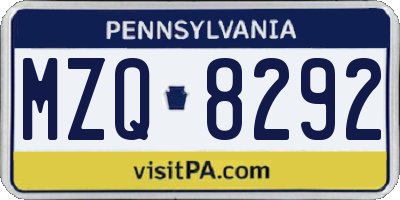 PA license plate MZQ8292