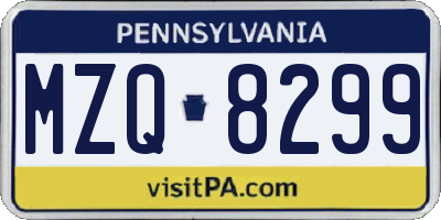 PA license plate MZQ8299