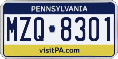 PA license plate MZQ8301