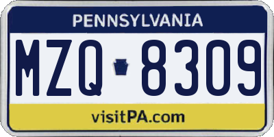 PA license plate MZQ8309