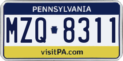 PA license plate MZQ8311