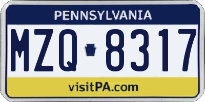 PA license plate MZQ8317