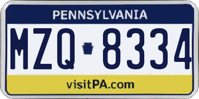 PA license plate MZQ8334
