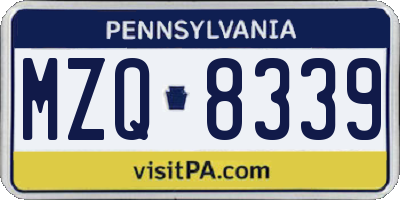 PA license plate MZQ8339