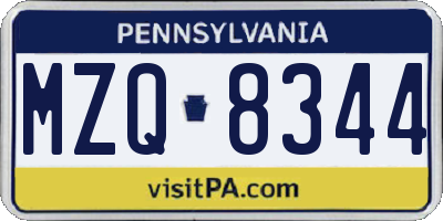 PA license plate MZQ8344