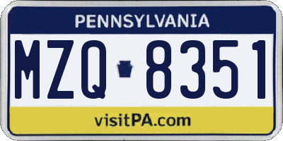 PA license plate MZQ8351