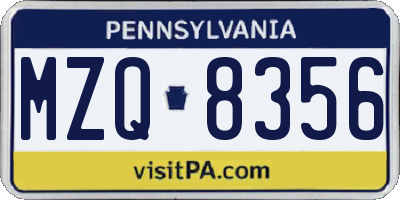 PA license plate MZQ8356