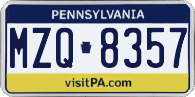 PA license plate MZQ8357
