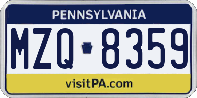 PA license plate MZQ8359