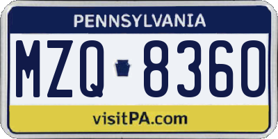 PA license plate MZQ8360