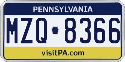 PA license plate MZQ8366