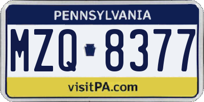 PA license plate MZQ8377