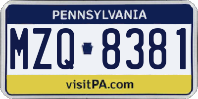 PA license plate MZQ8381