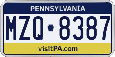 PA license plate MZQ8387