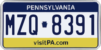 PA license plate MZQ8391