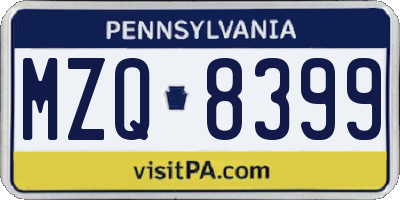 PA license plate MZQ8399