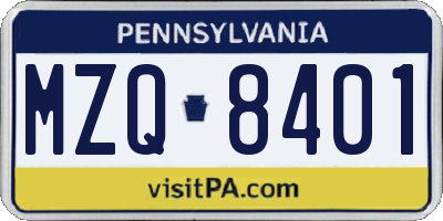 PA license plate MZQ8401