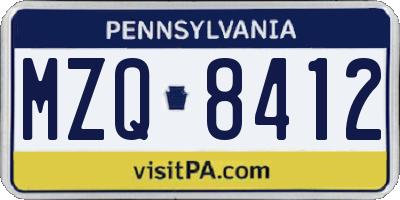 PA license plate MZQ8412