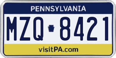 PA license plate MZQ8421