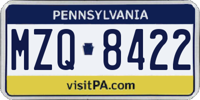 PA license plate MZQ8422