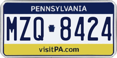 PA license plate MZQ8424