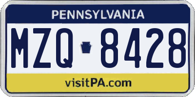 PA license plate MZQ8428