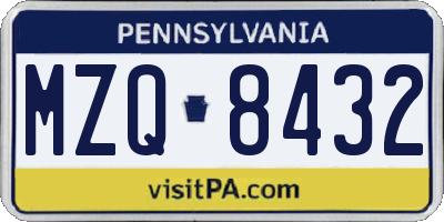 PA license plate MZQ8432