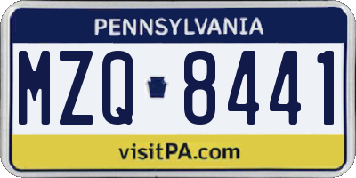 PA license plate MZQ8441
