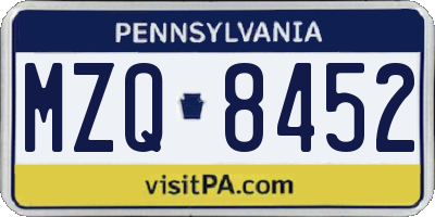 PA license plate MZQ8452