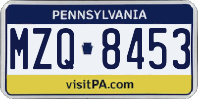 PA license plate MZQ8453