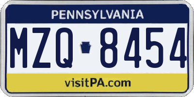 PA license plate MZQ8454