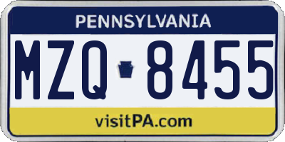 PA license plate MZQ8455