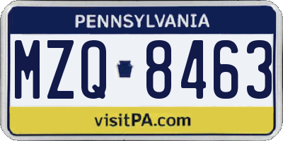 PA license plate MZQ8463