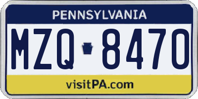 PA license plate MZQ8470