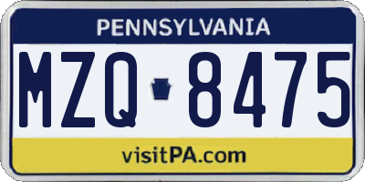 PA license plate MZQ8475