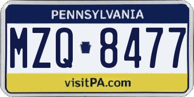 PA license plate MZQ8477