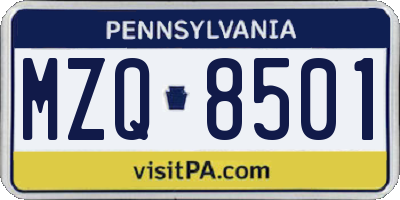 PA license plate MZQ8501