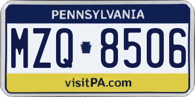 PA license plate MZQ8506