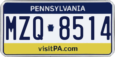 PA license plate MZQ8514
