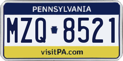 PA license plate MZQ8521