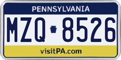 PA license plate MZQ8526
