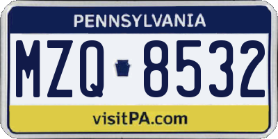 PA license plate MZQ8532