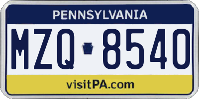 PA license plate MZQ8540