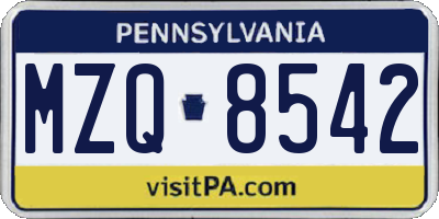 PA license plate MZQ8542