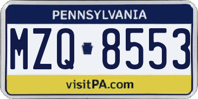 PA license plate MZQ8553