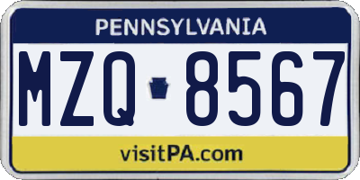PA license plate MZQ8567
