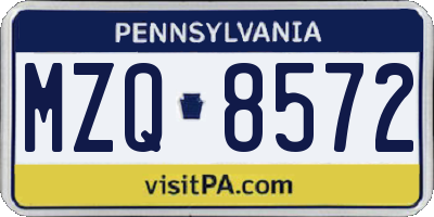 PA license plate MZQ8572