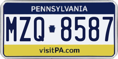 PA license plate MZQ8587