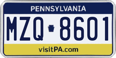 PA license plate MZQ8601