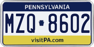PA license plate MZQ8602